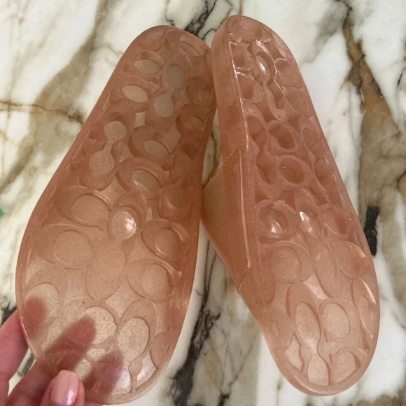 SPARKLY COACH SHOES 9 Glittery Rose Gold Slide Sandals - Picture 3 of 4